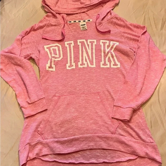 Victoria's Secret PINK Heathered Pink Hooded Sweatshirt - Picture 1 of 3